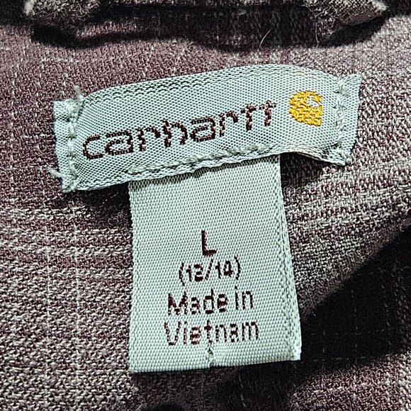 Carhartt Plaid Button Front Shirt Womens Size Large Purple Roll Tab Sleeve - Picture 6 of 7